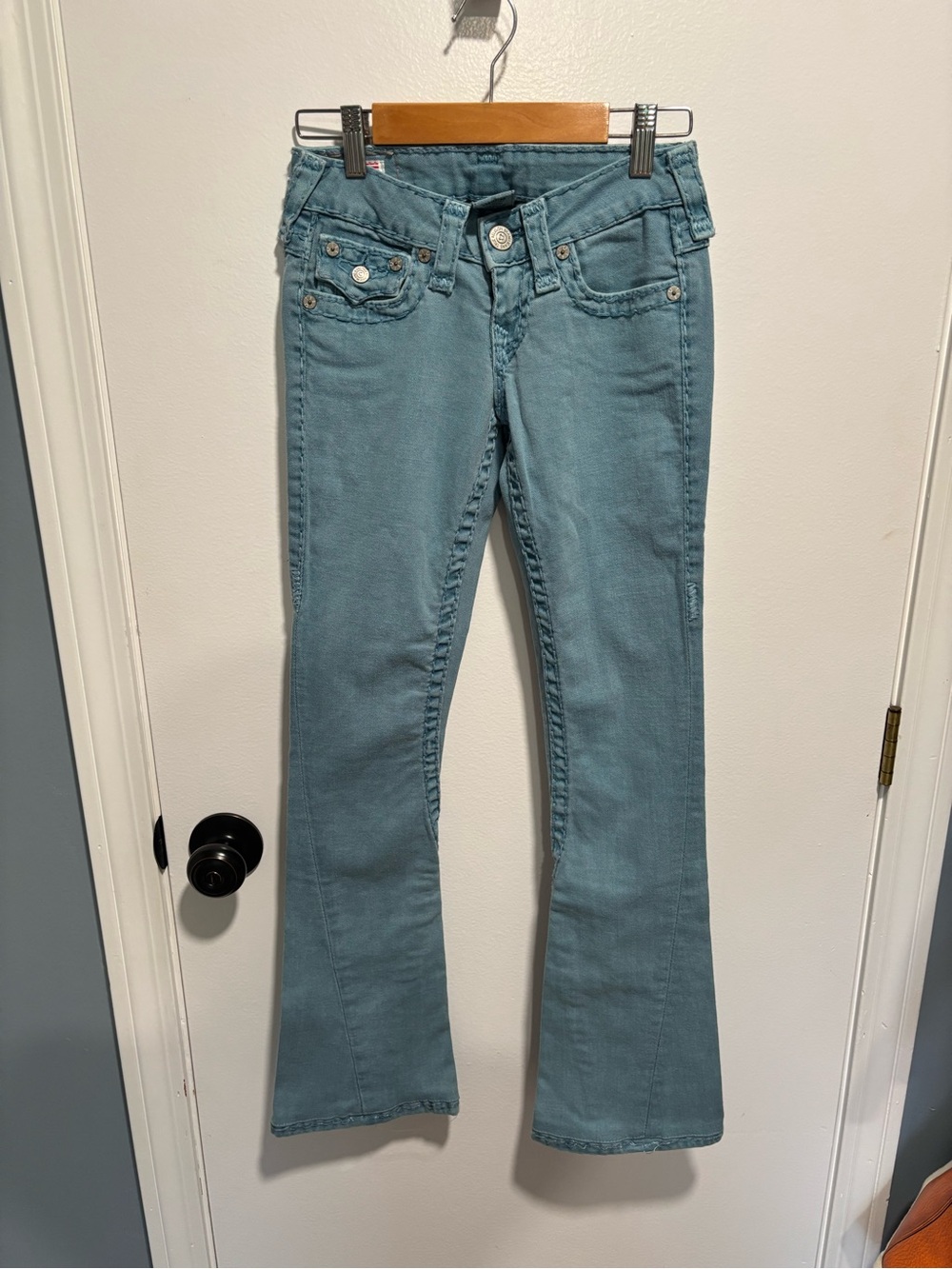 True Religion Light Teal Flare Jeans
